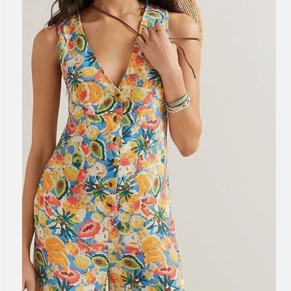 Farm Rio Anthropologie M NWT Fruit Medley Jumpsuit Romper Wide Leg - Picture 3 of 6